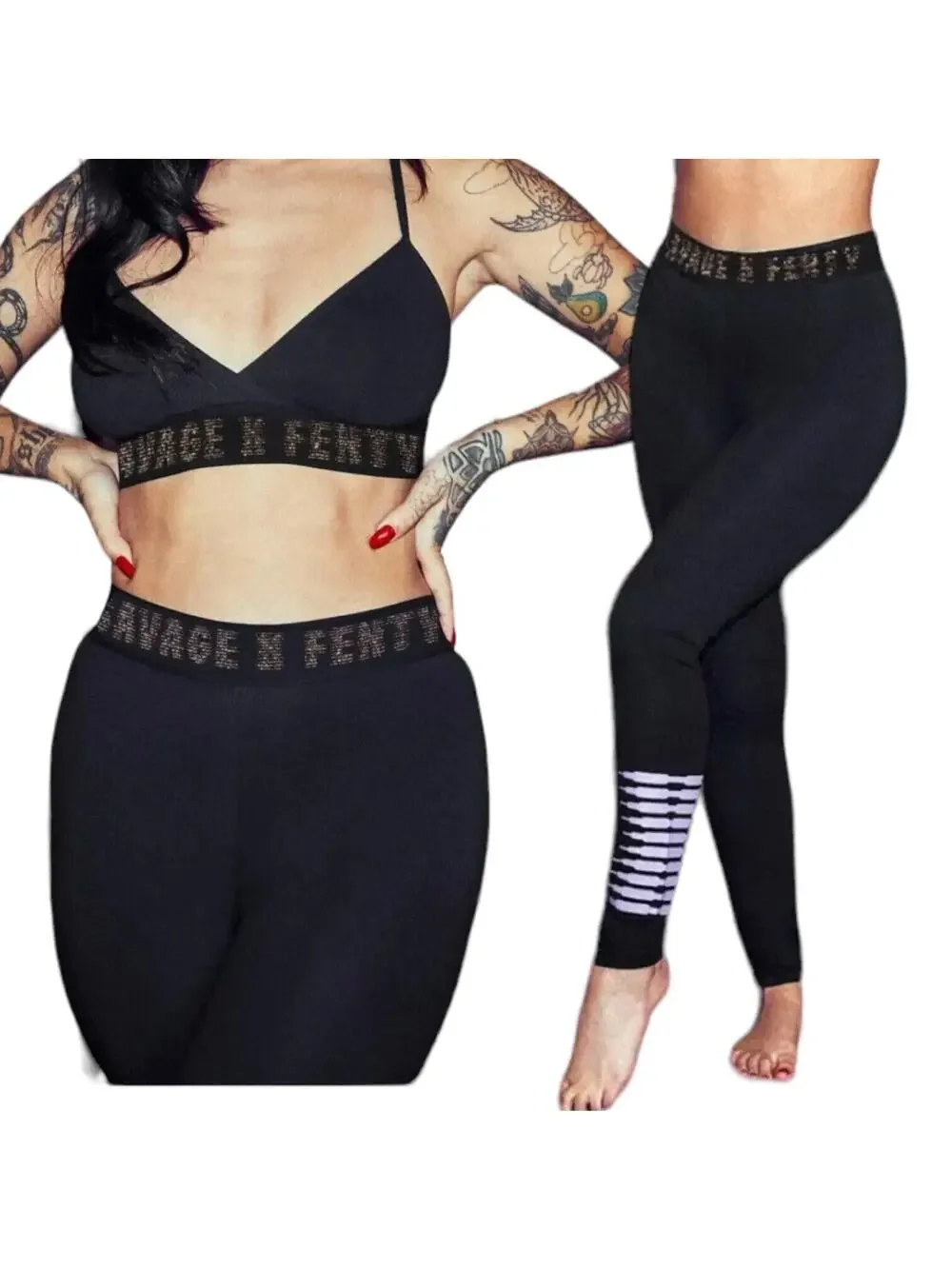 SAVAGE X FENTY RIHANNA Black Leggings Sparkle Lounge Stretch Shimmer Small